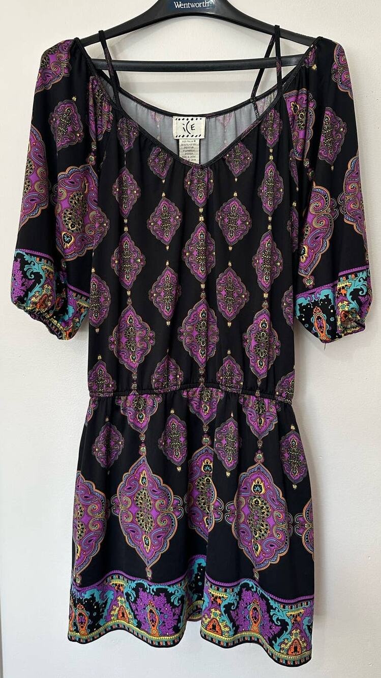 Ice Dress Black / Purple Geometric 3/4 Sleeve Size 4